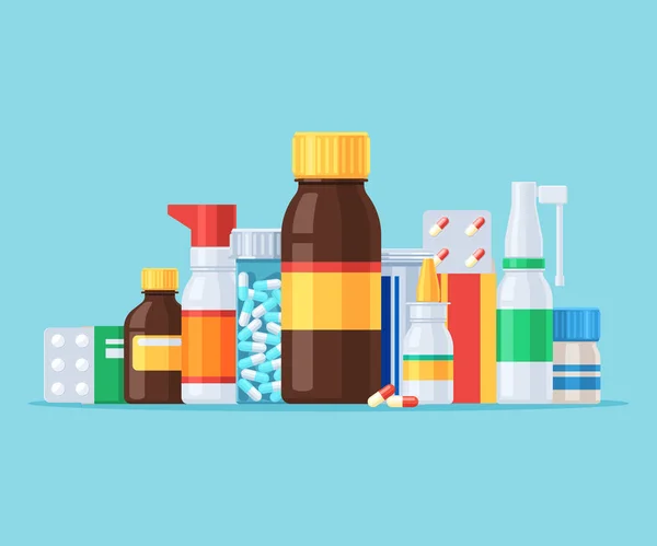 Farklı tıbbi hapları ve şişeler