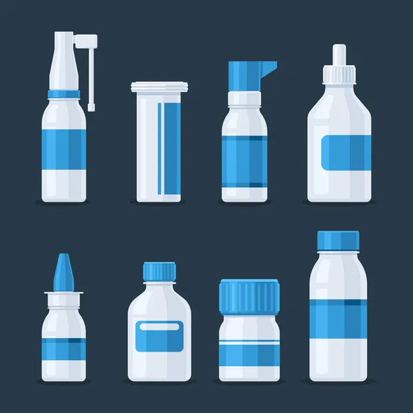 Набір фармацевтичних білих пластикових пляшок — стоковий вектор