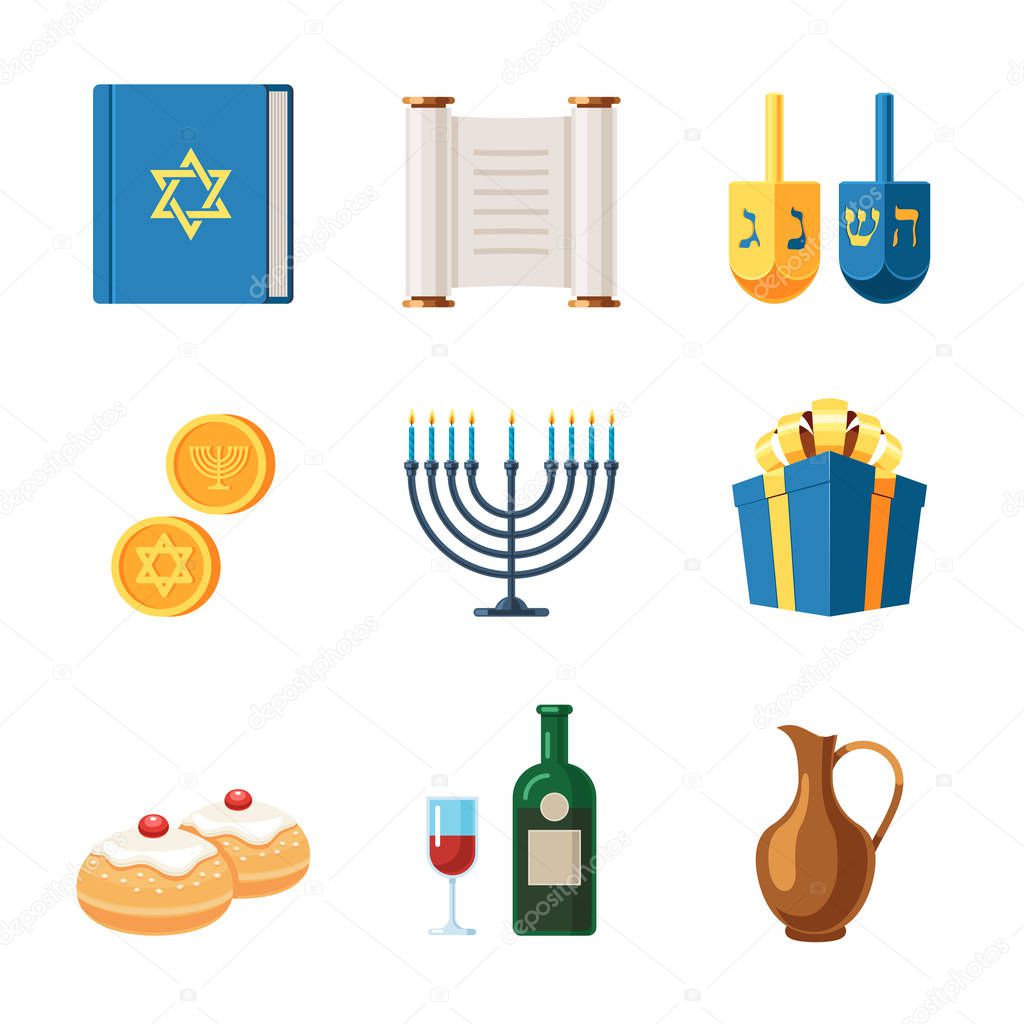Set of icons for the Hanukkah