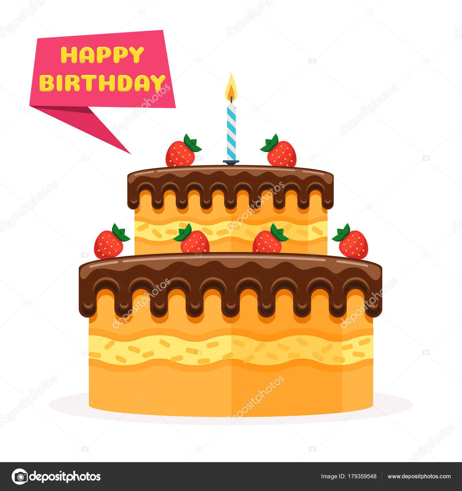 happy birthday banner and cake stock vector egudinka 179359548
