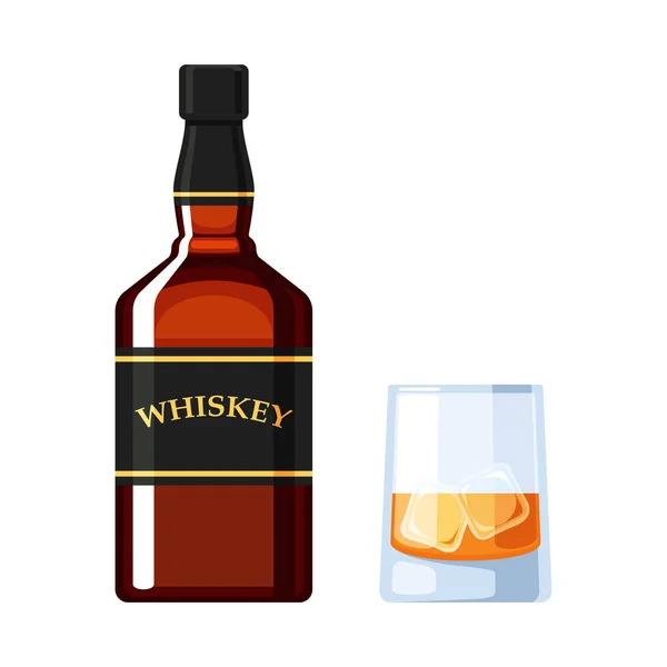Bottle whiskey and glass — Stock Vector