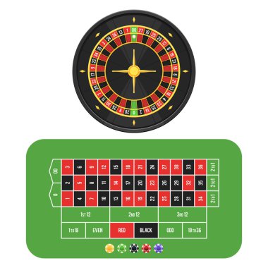 Rulet tekerleği, tablo ve patates kızartması