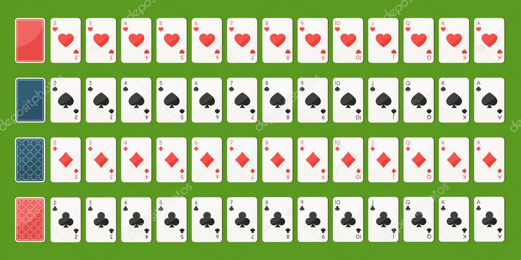 Poker playing cards, full deck — Stock Vector © EgudinKa 190902544