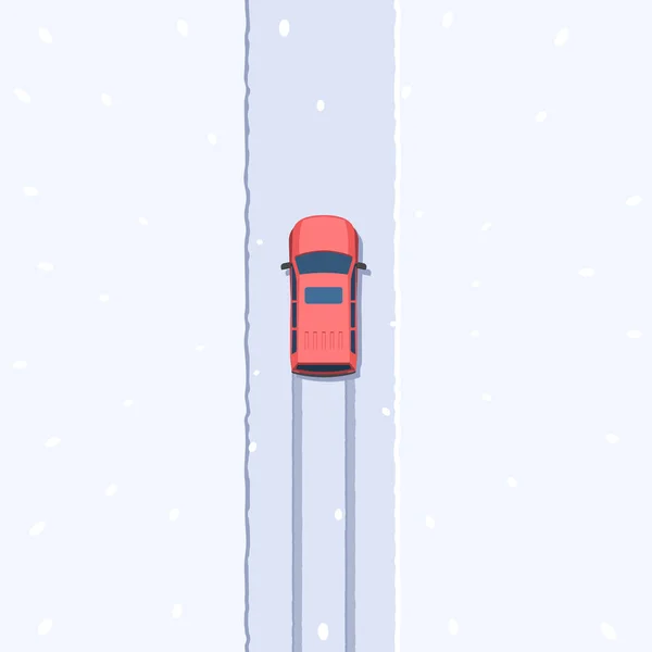 SUV na vista superior da estrada nevada — Vetor de Stock