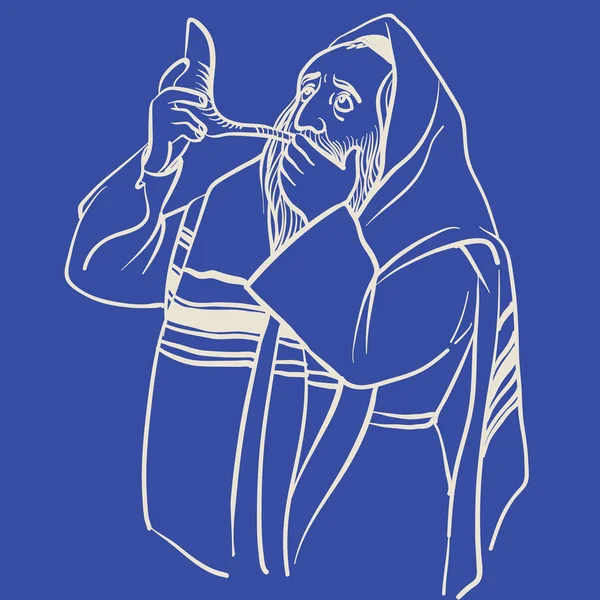 Єврейський чоловік молився і одягав тфілін. Векторна ілюстрація — стоковий вектор