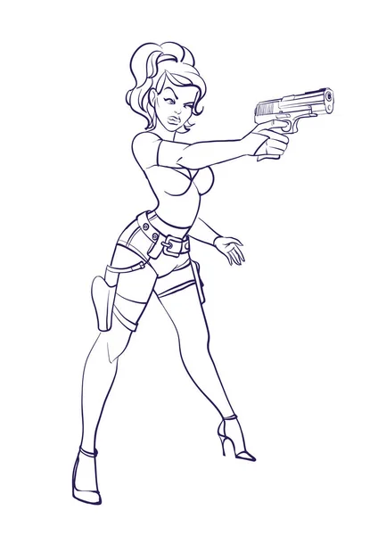 Femme avec un pistolet à la main (illustration vectorielle ); — Image vectorielle