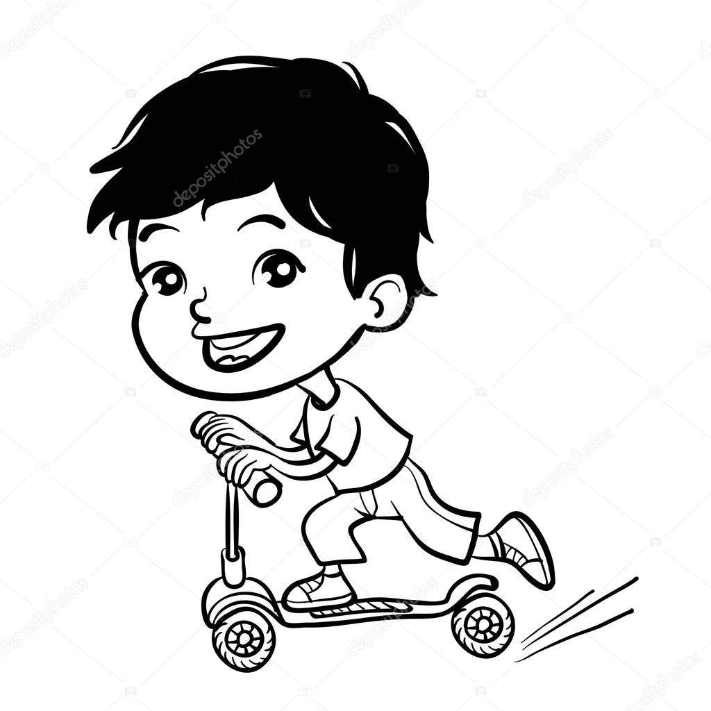Cool vector concept illustration on little boy having fun outside