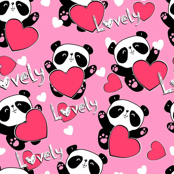 Hari Valentine panda dengan hati Stok Vektor