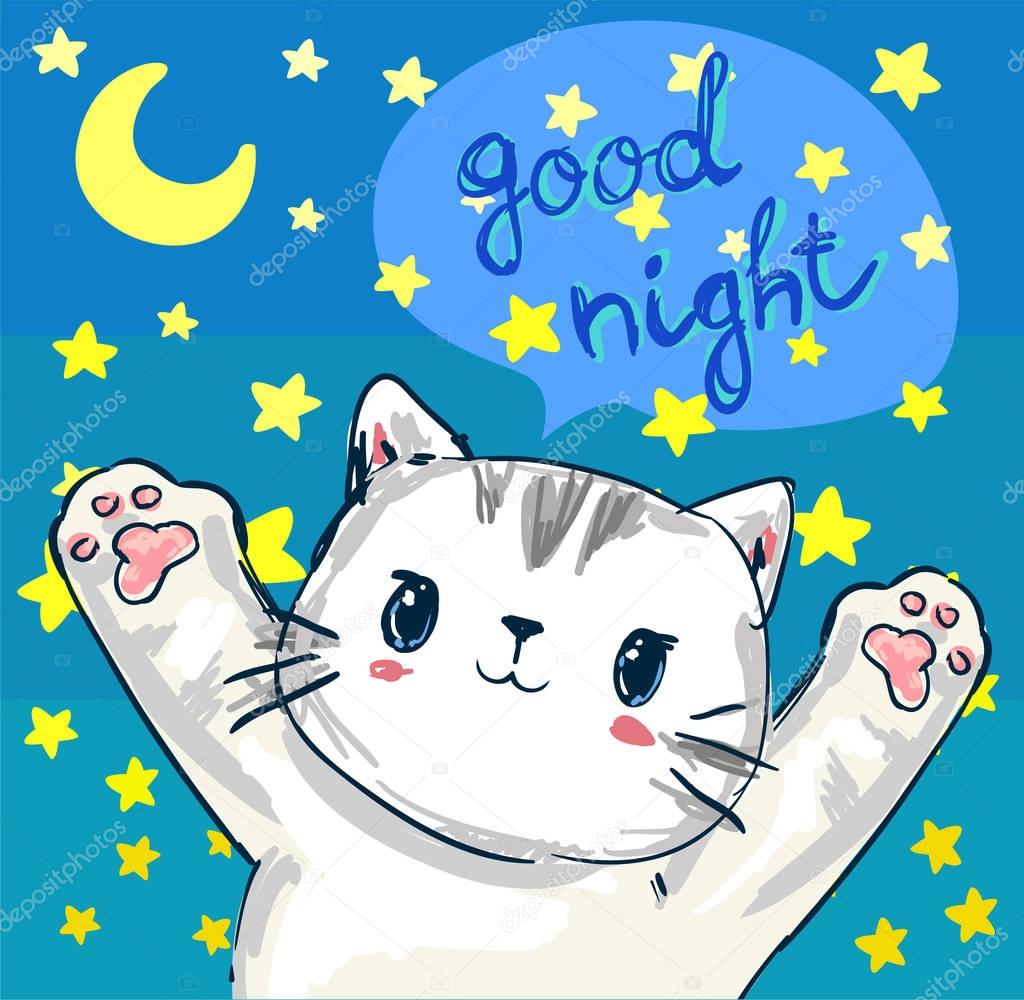 Images: good night kitten | Kitten and good night words — Stock Vector