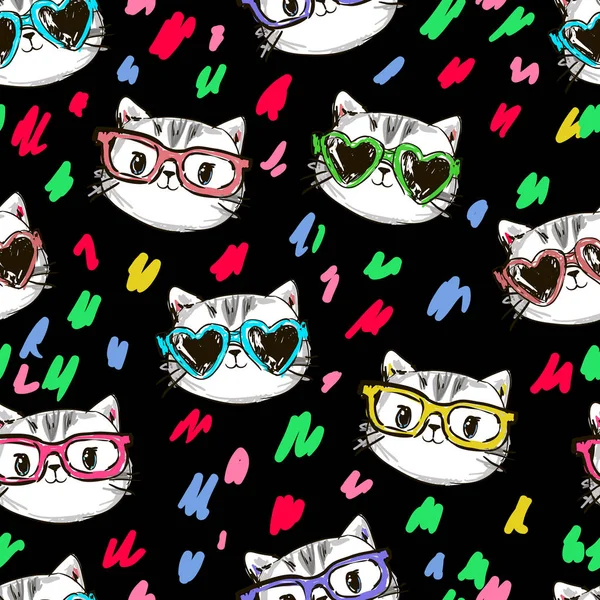 cat illustration seamless pattern