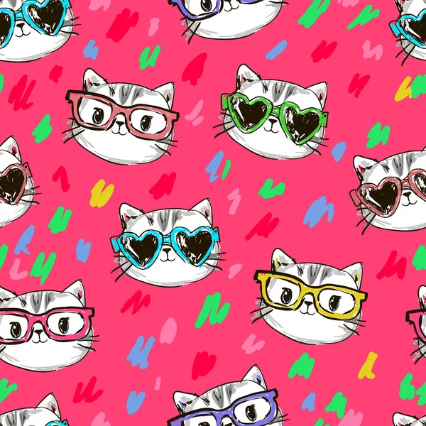 cat illustration seamless pattern