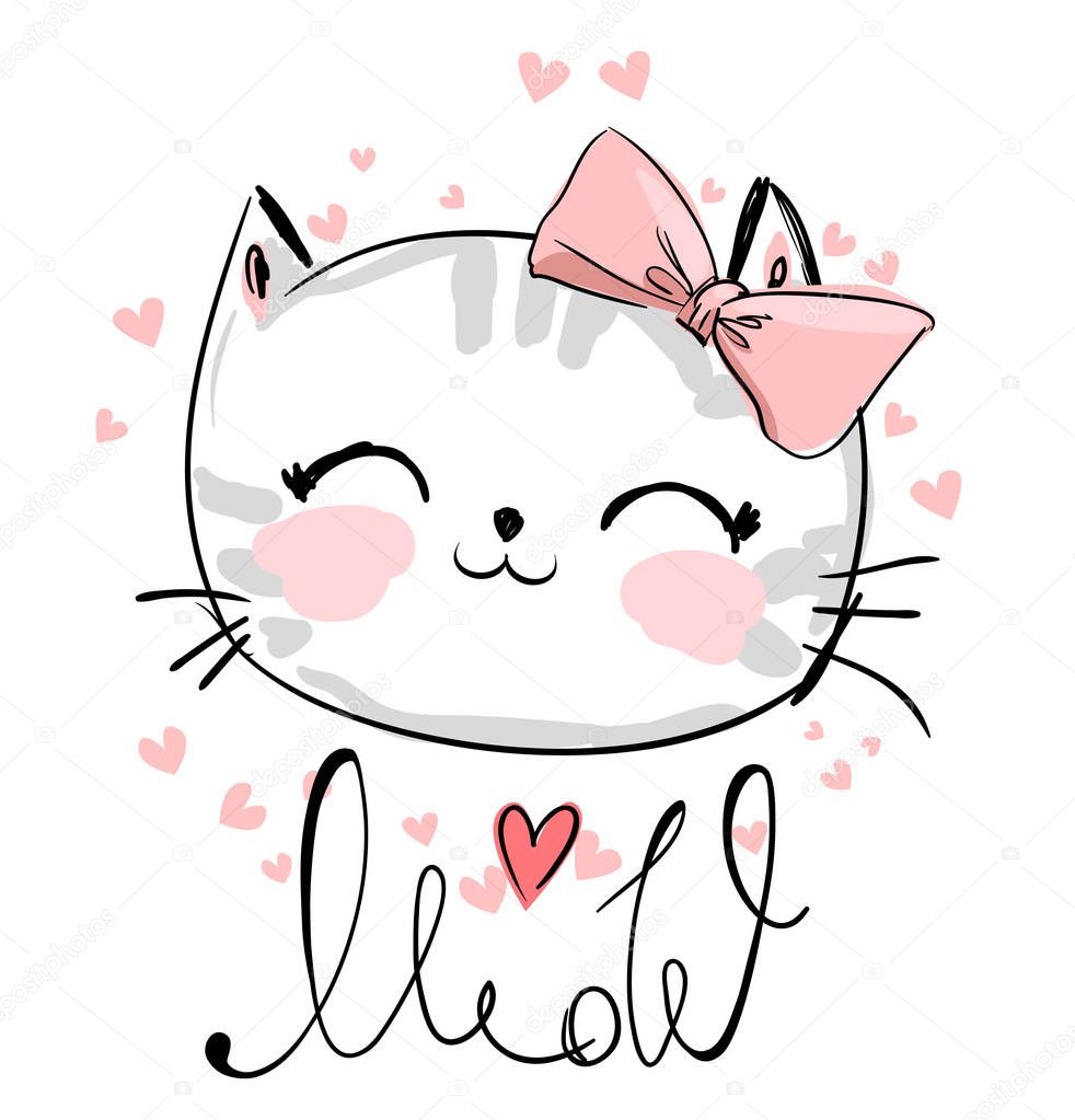 Dibujo de gato lindo | dibujo de chica Gato lindo — Vector de stock