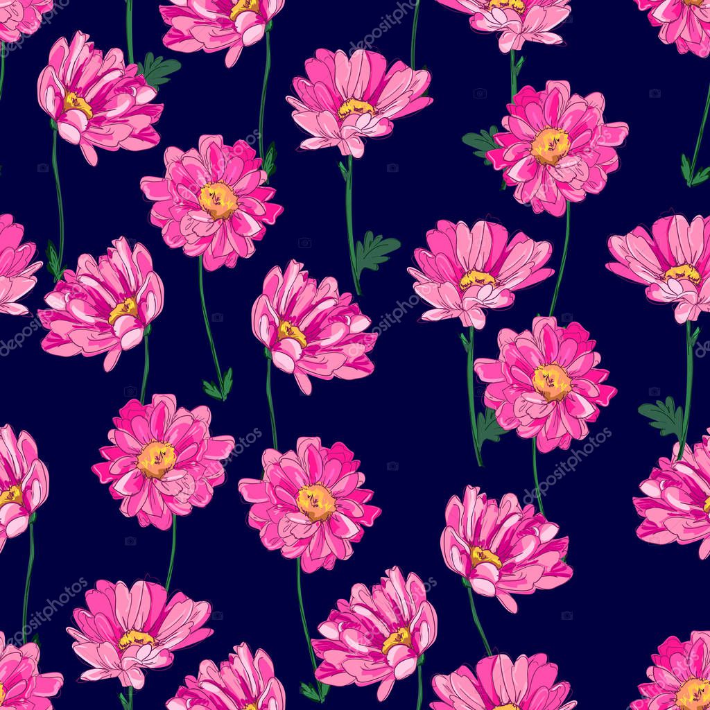 Patrón Sin Fisuras Con Hermosas Flores Rosas Sobre Fondo ...