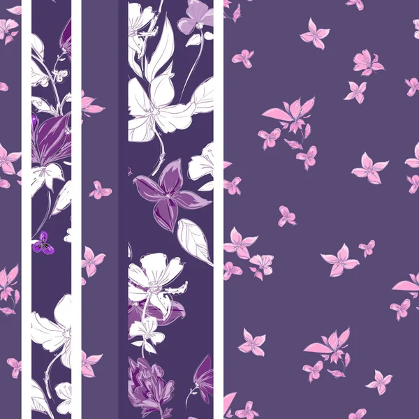 Seamless floral pattern with flowers on purple background, vector illustration