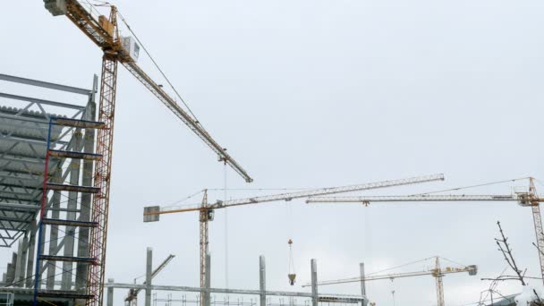 Construcción grúa torre de trabajo edificio 4k — Vídeo de stock