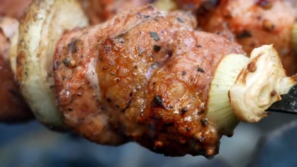 Барбекю смачне м'ясо барбекю 4k — стокове відео