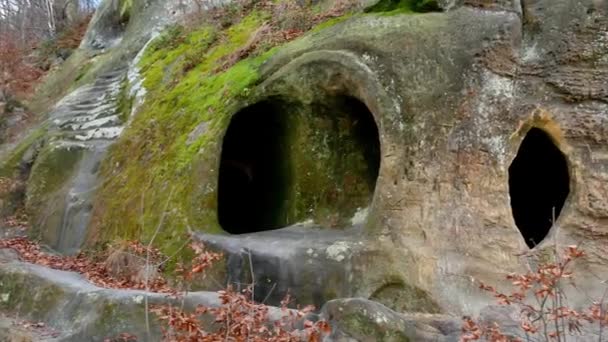 A szikla kolostor az erdőben — Stock videók