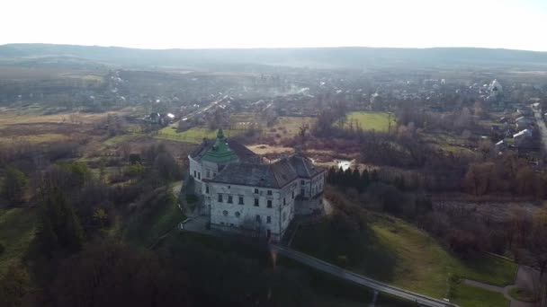 Ukraine castle in Olesko Aerial, Oleskiy zamok — Stock Video