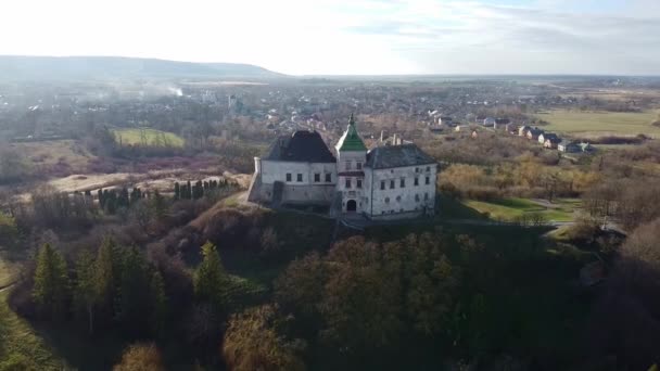 Ukraine castle in Olesko Aerial, Oleskiy zamok — Stock Video