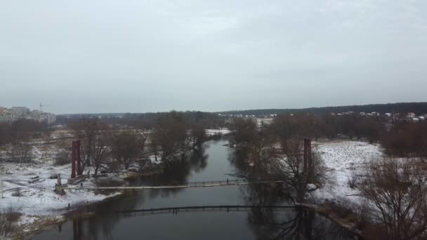 Invierno río paisaje nieve aero — Vídeos de Stock