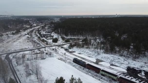 Tren pistas invierno tiempo aero — Vídeo de stock