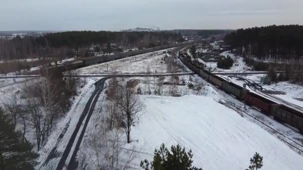 Train tracks winter time aero — Stock Video