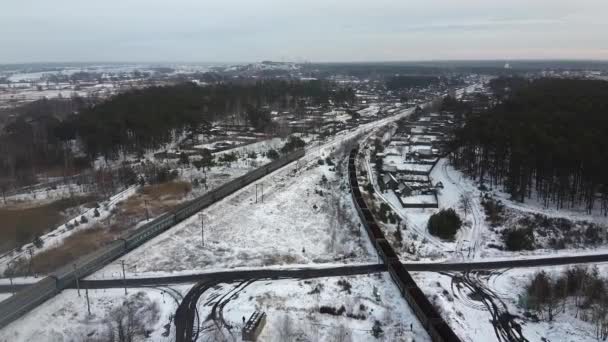 Tren pistas invierno tiempo aero — Vídeo de stock