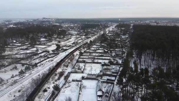 Tren pistas invierno tiempo aero — Vídeo de stock