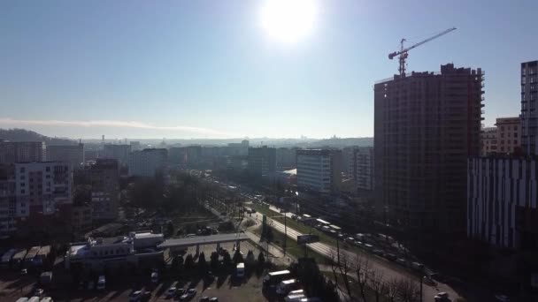 Górny widok z lotu ptaka, Lwów, Ukraina, o zachodzie słońca — Wideo stockowe