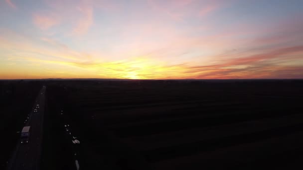 Along the road sunrise aero — Stock Video