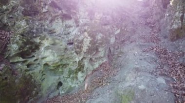Ukrayna 'nın Krehiv ormanındaki mağara manastırı.