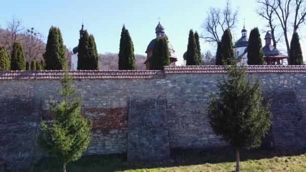 Krehiv Monastery Aerial View Drone, Ουκρανία — Αρχείο Βίντεο