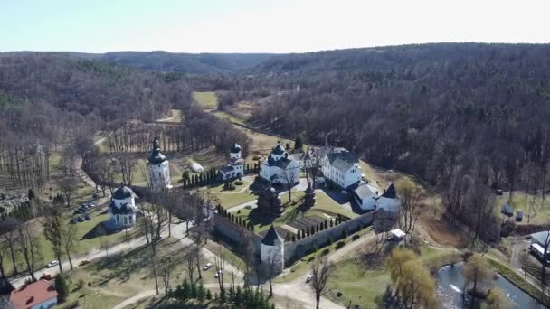 Krehiv monastery aerial view drone, Ukraine — Stock Video