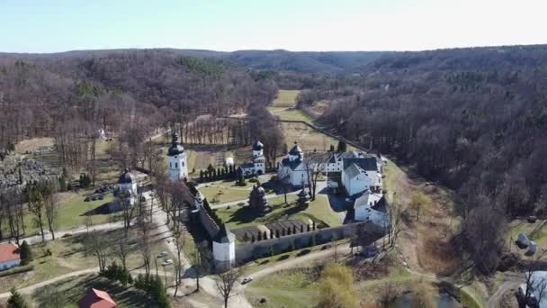 Krehiv monastery aerial view drone, Ukraine — Stock Video