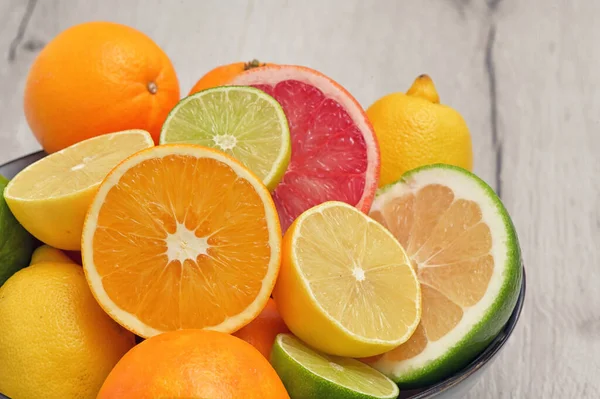 Colorful Assortment Citrus Fruit Wooden Table — Stock Photo, Image