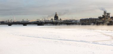 Soğuk kış sis Neva üzerinde.