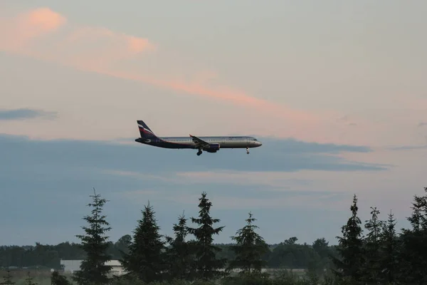 Das Flugzeug kommt zur Landung. — Stockfoto