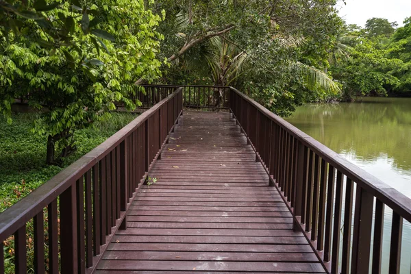 Puente de madera roja en el parque —  Fotos de Stock