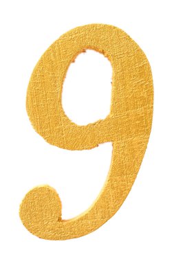 Beyaz arka plan üzerinde izole dokuz ahşap altın yazı tipi numara