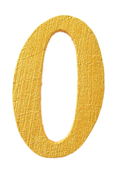 Золотий дерев'яний шрифт нульовий ізольований на білому тлі — стокове фото