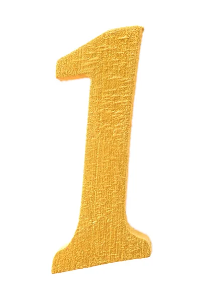 Gold wooden font number one isolated on white background — Stock Photo, Image