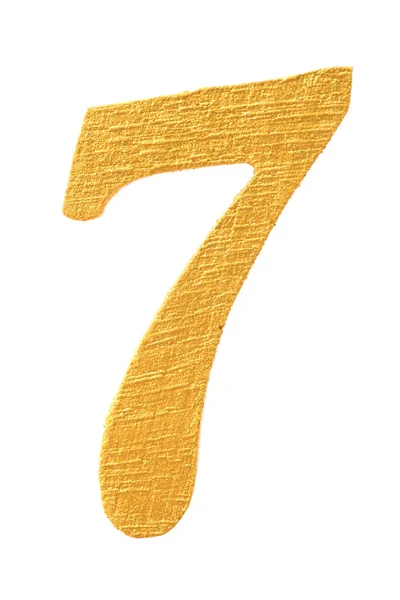 Gouden houten lettertype nummer zeven geïsoleerd op witte achtergrond — Stockfoto
