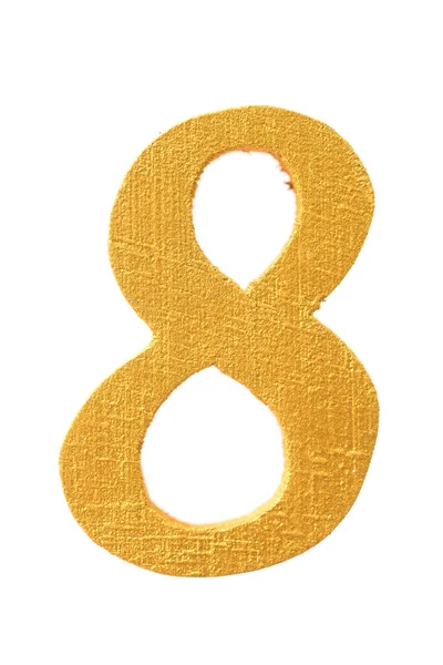 Gold wooden font number eight isolado no fundo branco — Fotografia de Stock