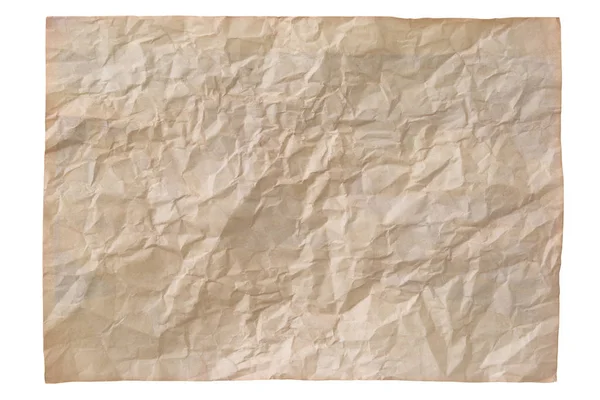 Vieille feuille de papier froissé brun isolé sur fond blanc — Photo