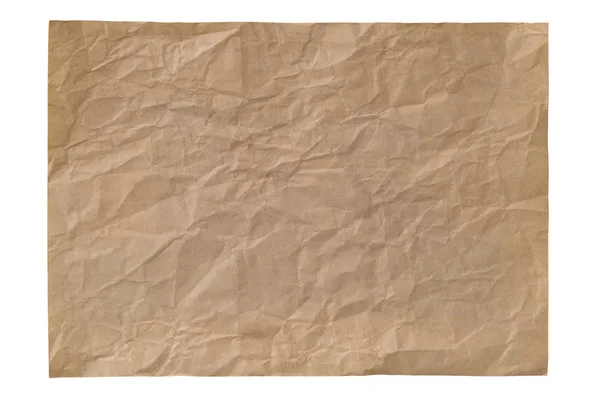 Vieille feuille de papier froissé brun isolé sur fond blanc — Photo