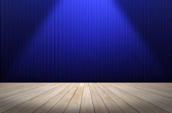 Blauer Vorhang Bühnenhintergrund mit Lichtstrahl — Stockfoto