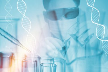 Bilim adamı ve laboratuvar test tüpü, bilim çift pozlama 