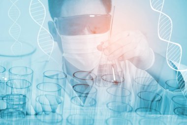 Bilim adamı ve laboratuvar test tüpü, bilim çift pozlama 