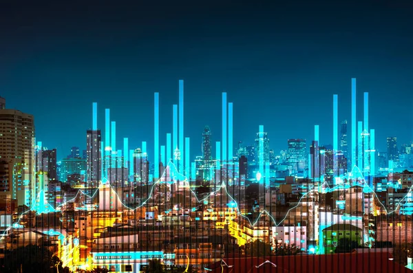 Абстрактний граф ділової барної стійки на фоні нічного міста — стокове фото