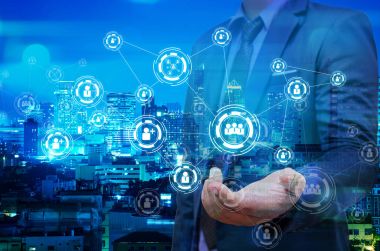 iş adamı hoş geldiniz el ve gece modu ile çift pozlama